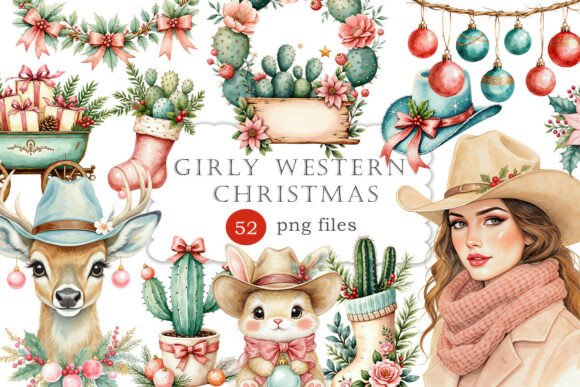 Download Pink Girly Western Christmas Watercolor - Premium Resources